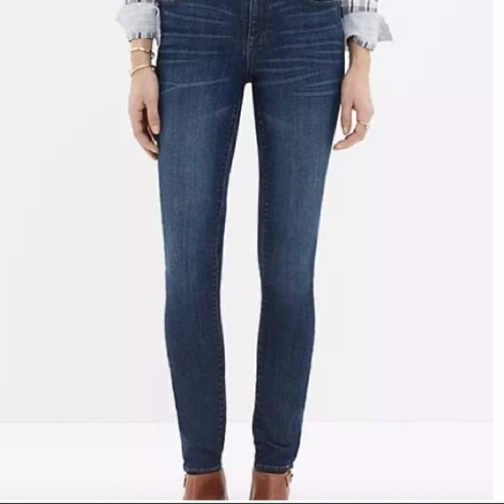 Madewell high riser skinny skinny Atlantic blue ankle jeans